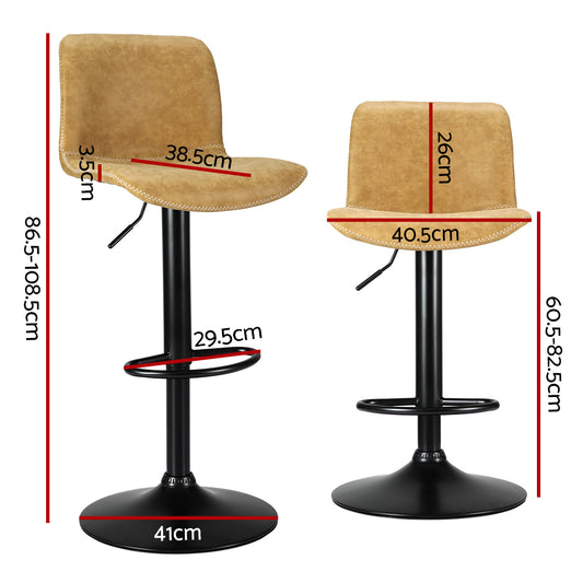Artiss 2x Bar Stools Kitchen Swivel Bar Stool Gas Lift Chairs Barstools Brown