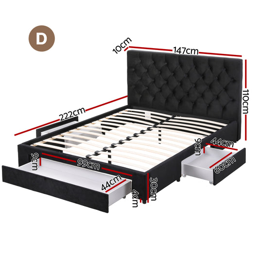Artiss Double Bed Frame Storage Charging Station Upholstered 3 Drawers USB Type-C