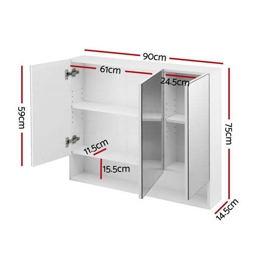 Cefito Bathroom Mirror Cabinet Medicine Adjustable Shelves Wall Hung 900x750mm White