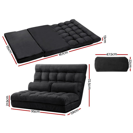 Artiss Floor Lounge Sofa Bed 2-seater Charcoal Suede
