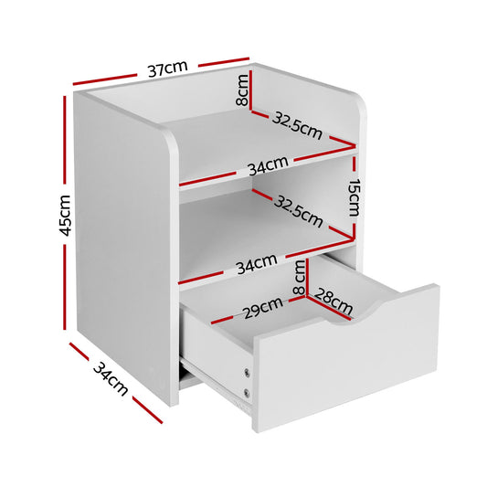 Artiss 2X Bedside Table 1 Drawer with Shelf - FARA White