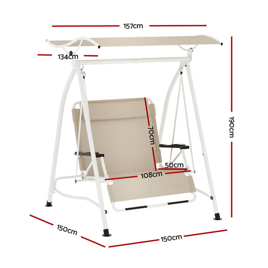 Gardeon Outdoor Swing Chair Garden Lounger Furniture Canopy 2 Seater Beige