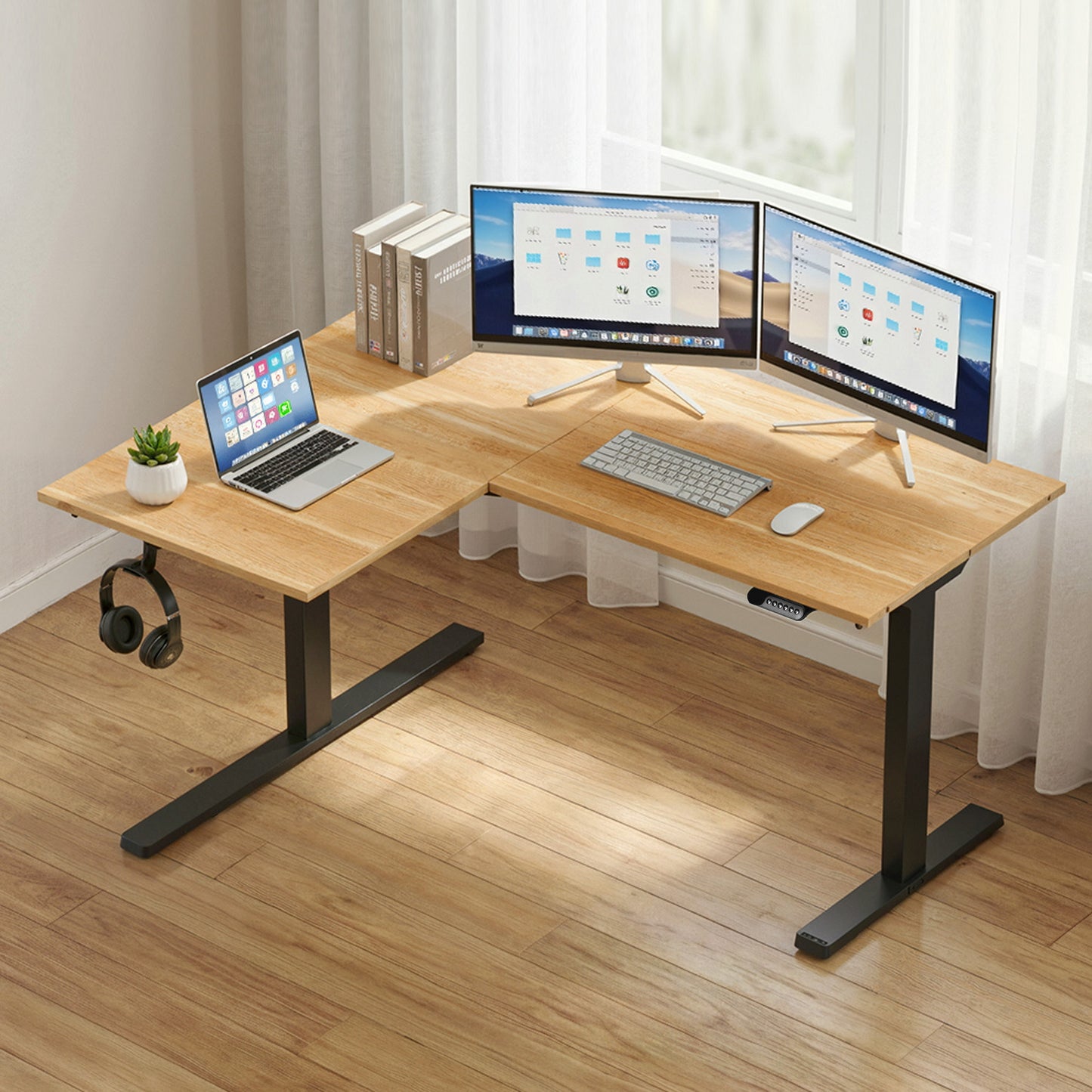 Artiss L-Shape Electric Standing Desk Sit Stand Up Height Adjustable Motorised