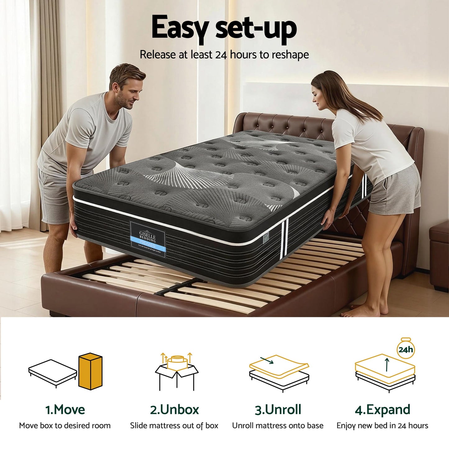 Giselle Bedding King Single Mattress 35cm Euro Top with Graphene Cooling Comfort Medium Firm
