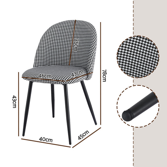 Artiss Dining Chairs Set of 4 Linen Solid Curved Houndstooth