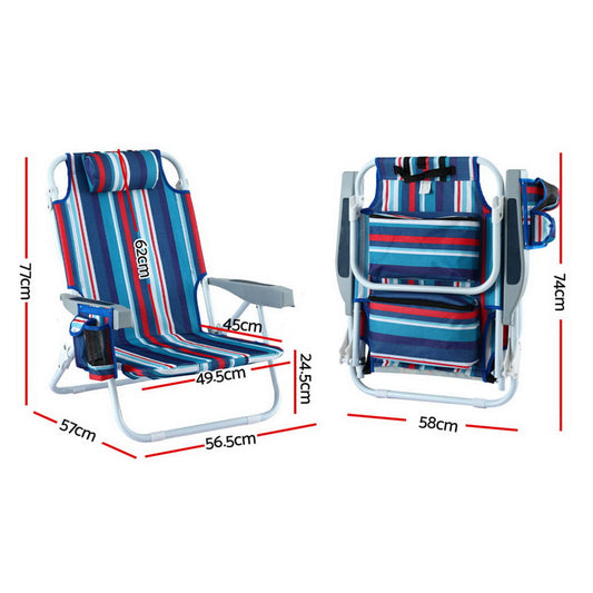 Gardeon Outdoor Chairs Beach Chair Backpack Cooler Storage Lightweight Fishing Blue