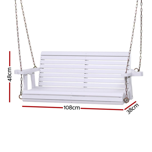 Gardeon Porch Outdoor Swing Chair With Cup Holder Wooden Furniture 2 Seater