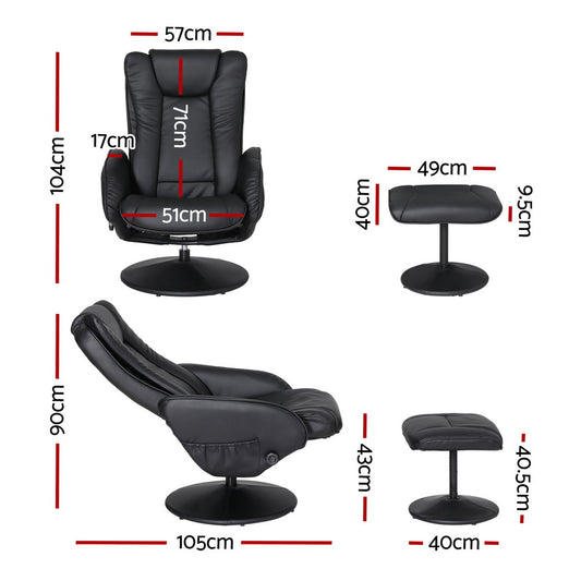 Artiss 2X Recliner Chair Ottoman Heated Massage Black