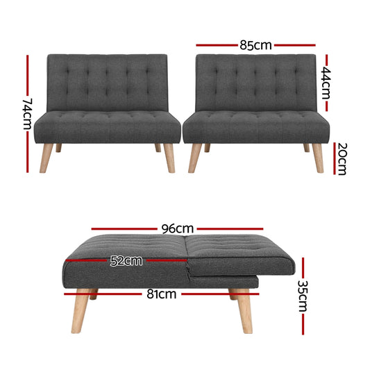 Artiss 2x Sofa Bed Couch Single Seater Fabric Grey