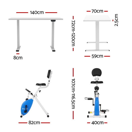 Artiss Under Desk Folding X-Bike with 140cm Automatic Standing Desk Magnetic Resistance White