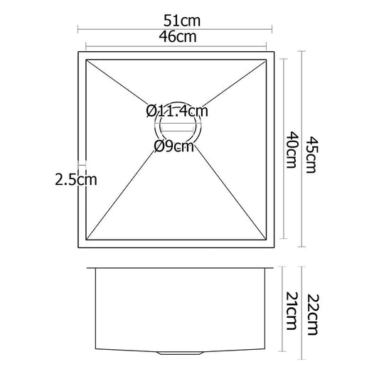 Cefito Kitchen Sink 51X45CM Stainless Steel Basin Single Bowl Silver