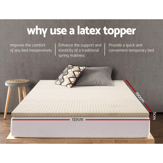 Giselle Bedding Latex Mattress Topper, 5cm Thick Cooling Bed Pad for Side Sleepers Pain Relief, 7 Zone Foldable Mat with Washable Cover for Guest Room Bedroom Double