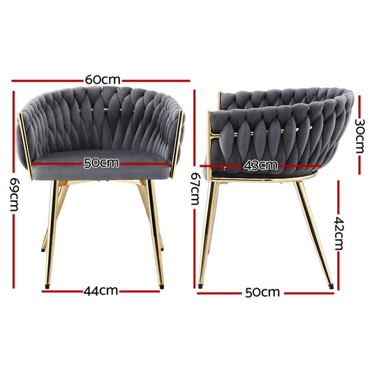 Artiss 1x Dining Chair Armchair Cafe Kitchen Lounge Chairs Velvet Weaving Grey