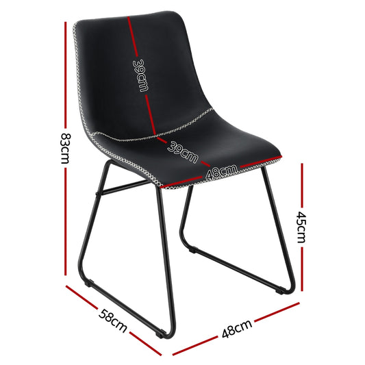 Artiss 4x Dining Chairs Retro PU Leather Kitchen Lounge Cafe Accent Chair Black
