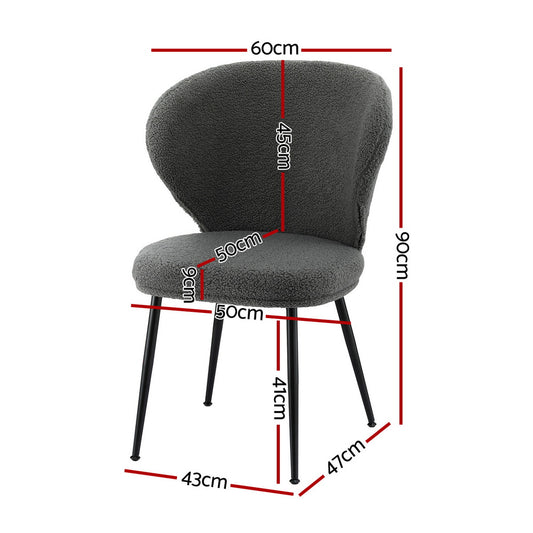 Artiss 2x Dining Chairs Sherpa Boucle Wing Back Grey