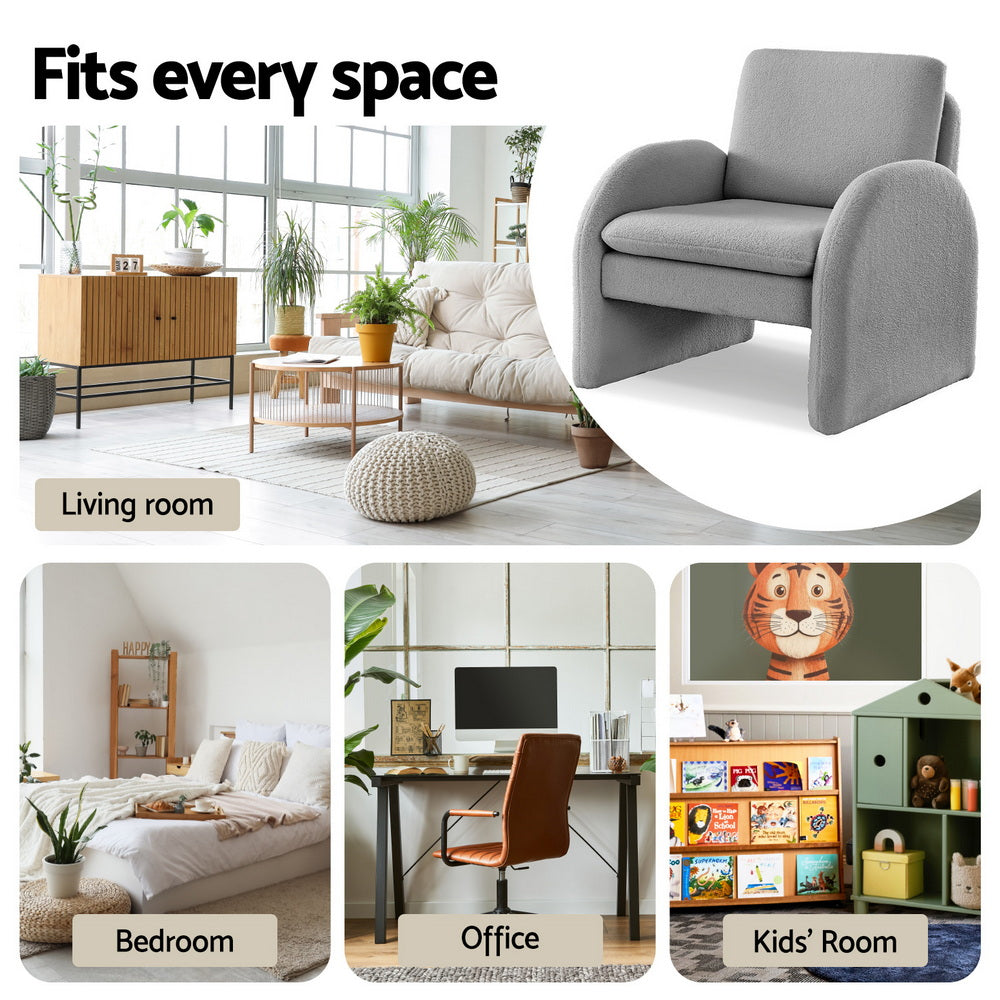 Artiss Armchair Accent Chair Lounge Tub Sofa Couch Curved Arm Seat Boucle Grey