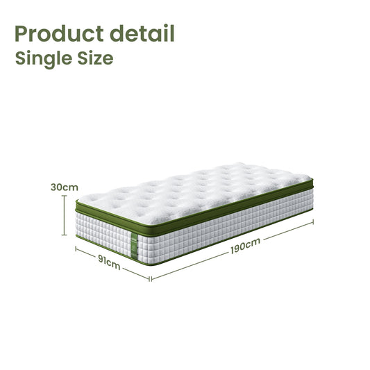 BedStory Single 30cm Hybrid Mattress Cooling Gel Memory Foam 5 Zone Pocket Spring Bed Temperature Regulating