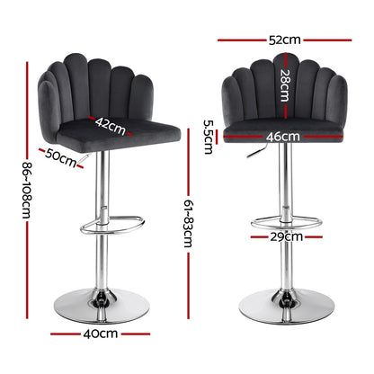 Artiss Bar Stool X2 Kitchen Dining Counter Gaslift Chair Adjustable Velvet Grey