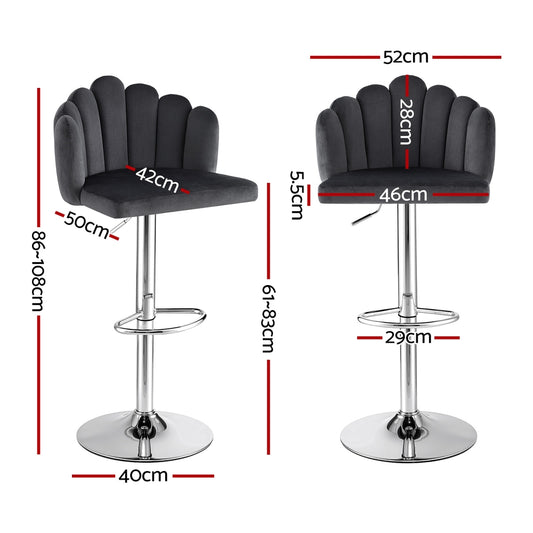 Artiss Bar Stool X2 Kitchen Dining Counter Gaslift Chair Adjustable Velvet Grey