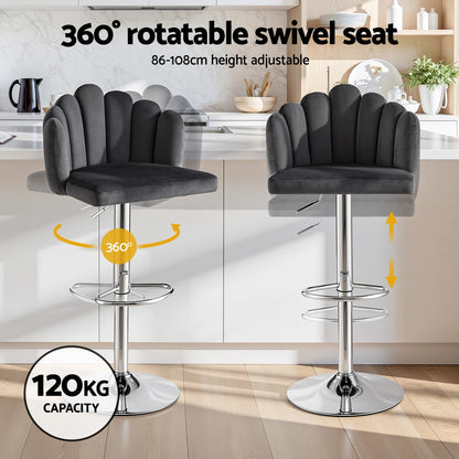 Artiss Bar Stool X4 Kitchen Dining Counter Gaslift Chair Adjustable Velvet Grey