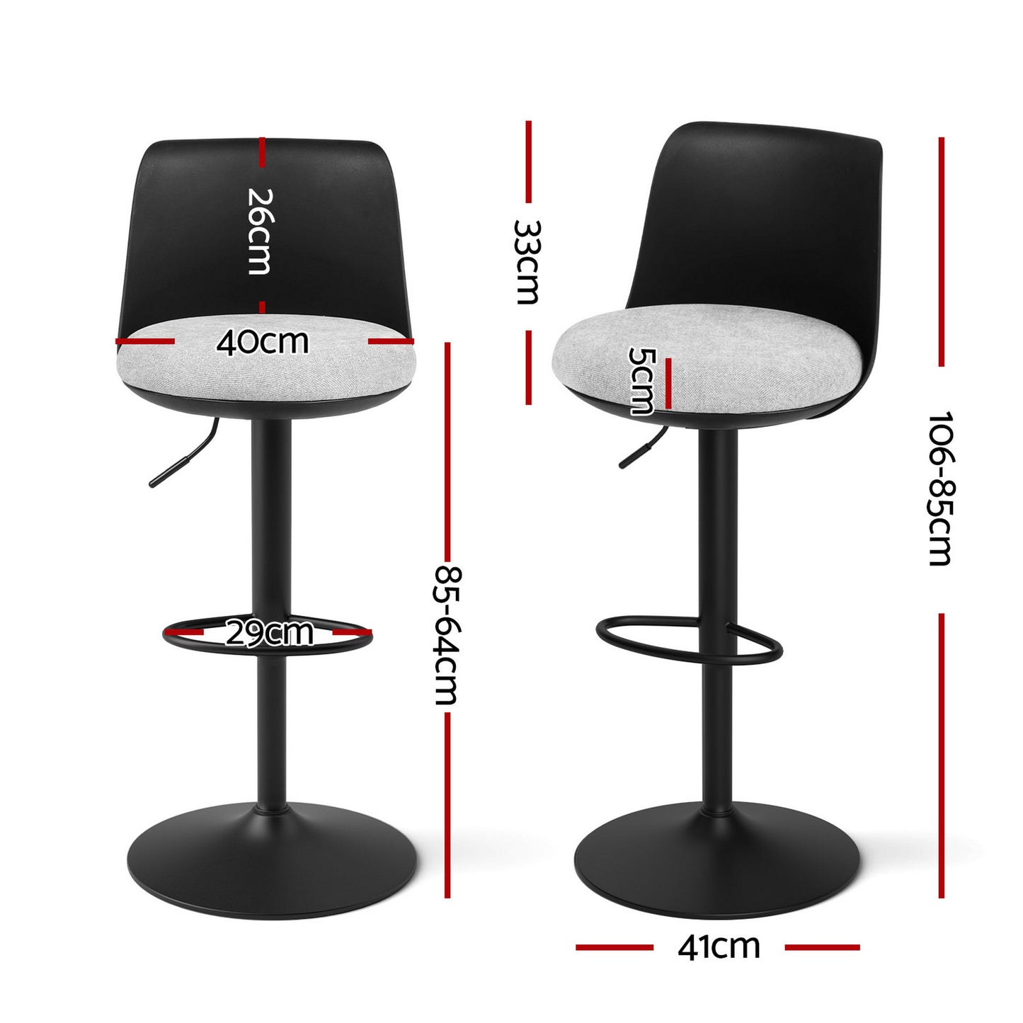 Artiss 4x Bar Stools Kitchen Swivel Gas Lift Counter Dining Chair Curved Black