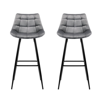 Artiss 2x Bar Stools Velvet Chairs Grey