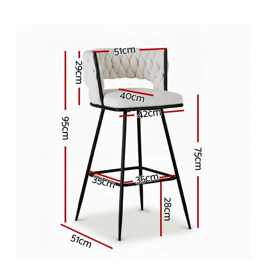 Artiss 2x Bar Stools Kitchen Dining Chair Counter Stool Woven Velvet Metal Ivory