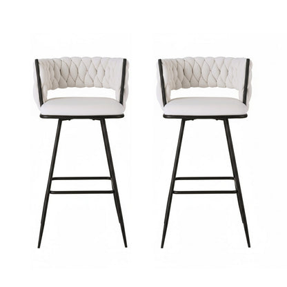 Artiss 2x Bar Stools Kitchen Dining Chair Counter Stool Woven Velvet Metal Ivory