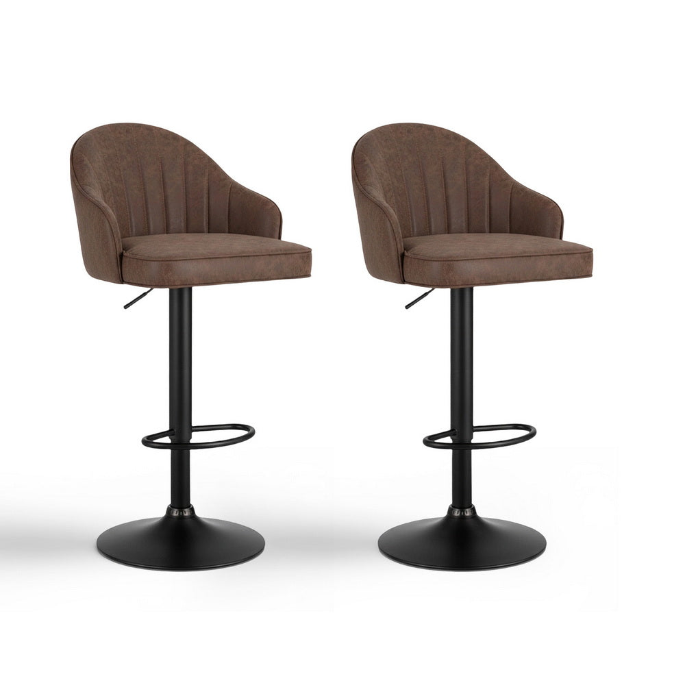 Artiss 2x Bar Stools Kitchen Swivel Gas Lift Counter Chair Shell Leather Brown