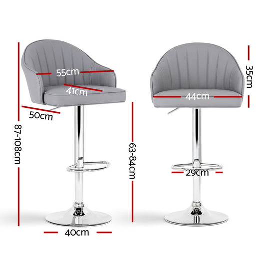 Artiss 2x Bar Stools Kitchen Swivel Gas Lift Counter Chair Shell Leather Grey