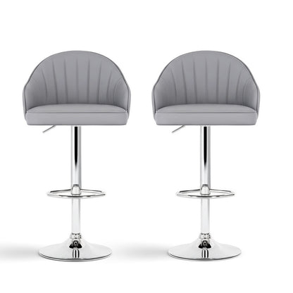 Artiss 2x Bar Stools Kitchen Swivel Gas Lift Counter Chair Shell Leather Grey
