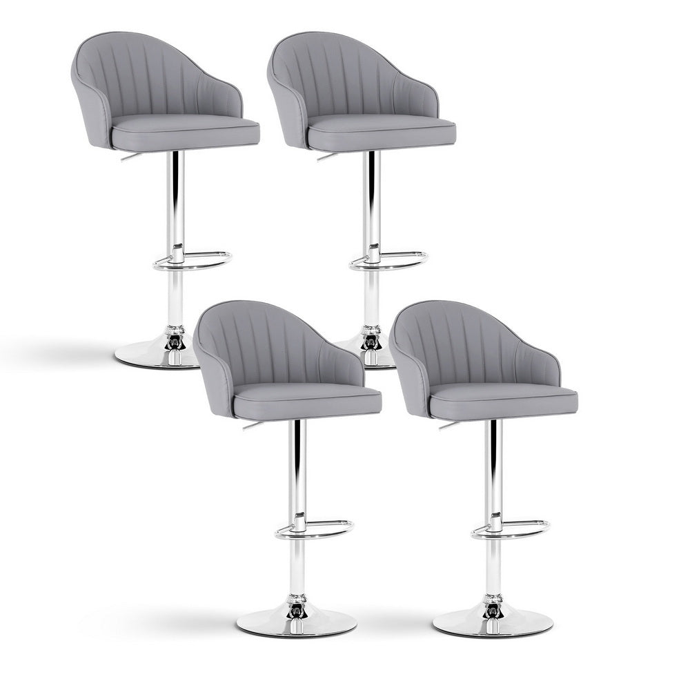 Artiss 4x Bar Stools Kitchen Swivel Gas Lift Counter Chair Shell Leather Grey
