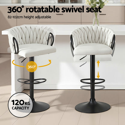 Artiss 1x Bar Stool Single Kitchen Dining Chair Counter Stool Woven Velvet Ivory
