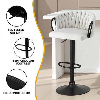Artiss Bar Stool x4 Kitchen Dining Chair Counter Gaslift Woven Velvet Ivory