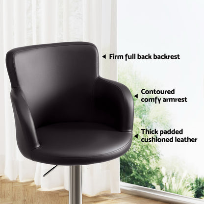 Artiss 2x Leather Bar Stools Swivel Adjustable Gas Lift PU Counter Chairs Brown