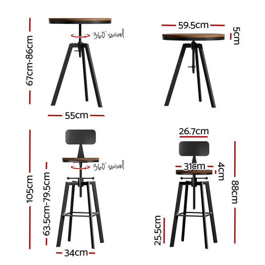 Artiss Bar Table and Stools Set Dining Desk Industrial Kitchen Chairs Cafe Pub