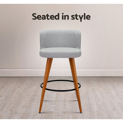 Artiss 2x Bar Stools Linen Padded Wooden Grey
