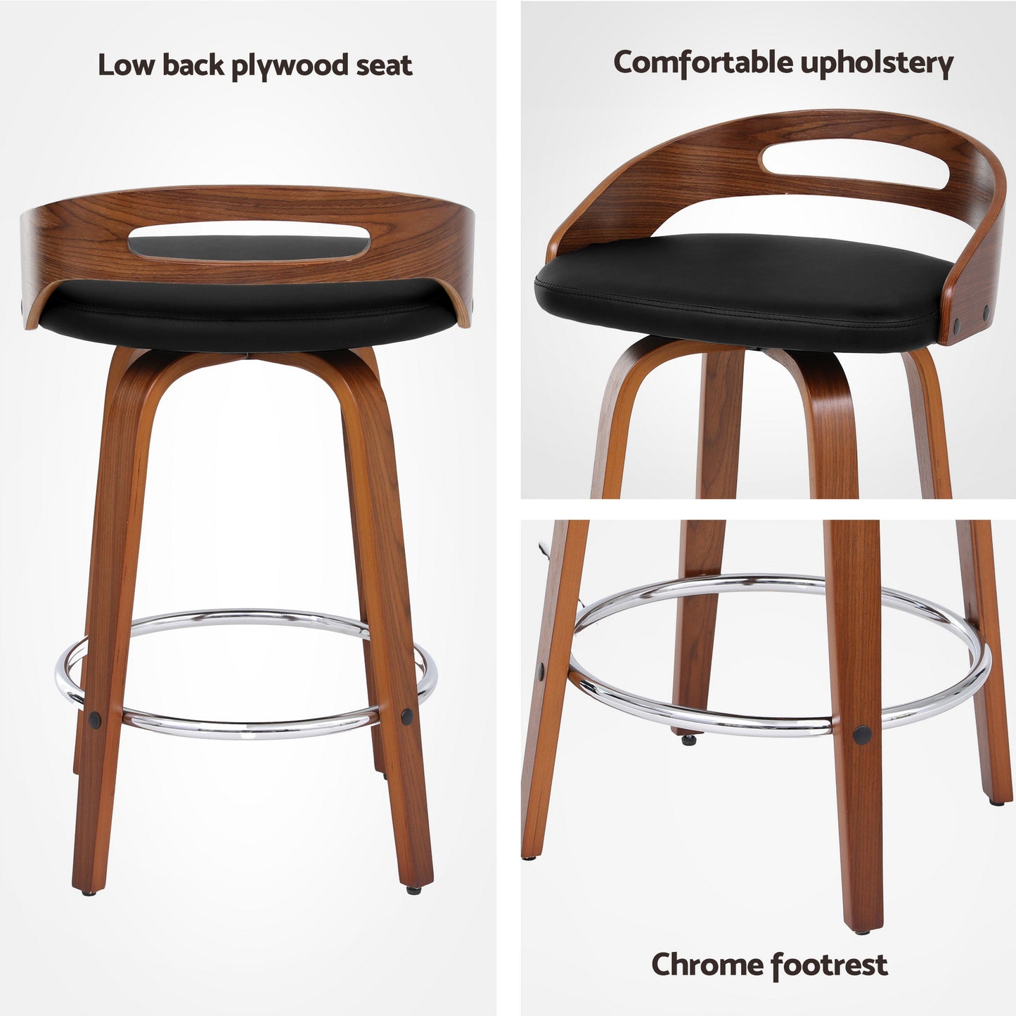 Artiss 2x Bar Stools Swivel Dining Chairs Low Back Counter Seat PU Cushion