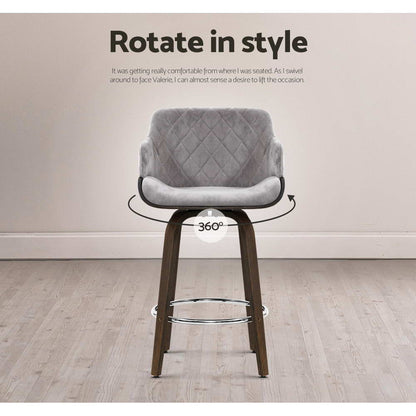 Artiss 2x Bar Stools Swivel Velvet Padded Wooden