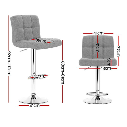 Artiss 2x Bar Stools Kitchen Dining Chairs Counter Stool Gas Lift Fabric Grey