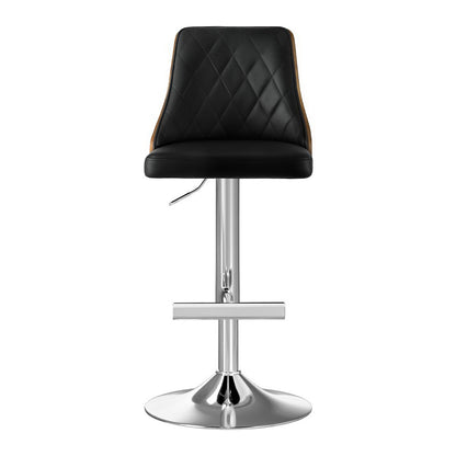 Artiss 2X Bar Stool Wood Swivel Adjustable Kitchen Counter Stool Leather Black