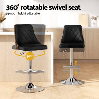 Artiss 2X Bar Stool Wood Swivel Adjustable Kitchen Counter Stool Leather Black