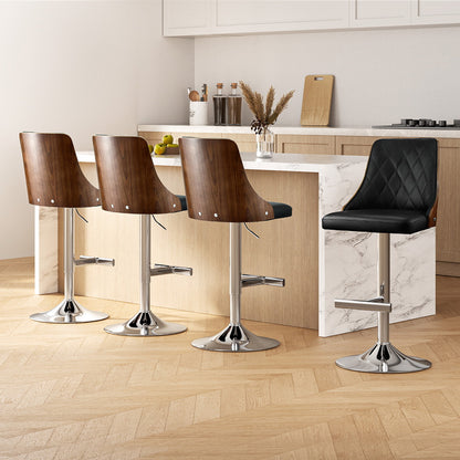 Artiss 4X Bar Stool Wood Swivel Adjustable Kitchen Counter Stool Leather Black