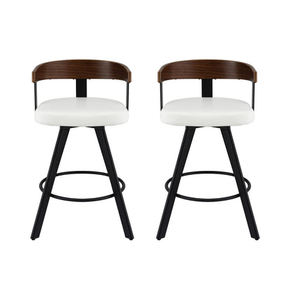 2x Artiss Bar Stools Swivel Kitchen Chairs Metal Legs Bentwood Counter White PU