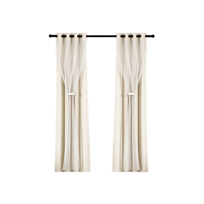 Artiss 2X 132x160cm Blockout Sheer Curtains Beige