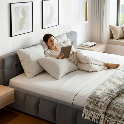 Artiss Queen Size Bed Frame Plush Soft Headboard Velvet Platform Base for Modern Bedrooms Grey