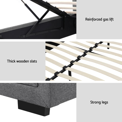Artiss Bed Frame Double Size Gas Lift Grey TIYO