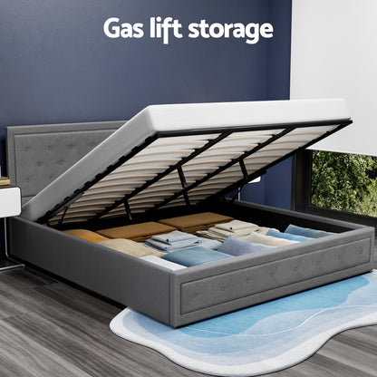 Artiss Bed Frame King Size Gas Lift Grey TIYO