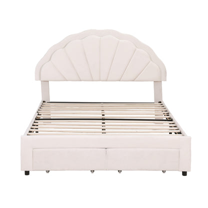 Artiss Double Bed Frame with 2 Storage Drawers Upholstered Velvet Platform Bed LED Headboard