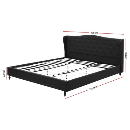 Artiss King Bed Frame Wingback Headboard Charcoal Grey Linen Upholstered Platform Bed Base